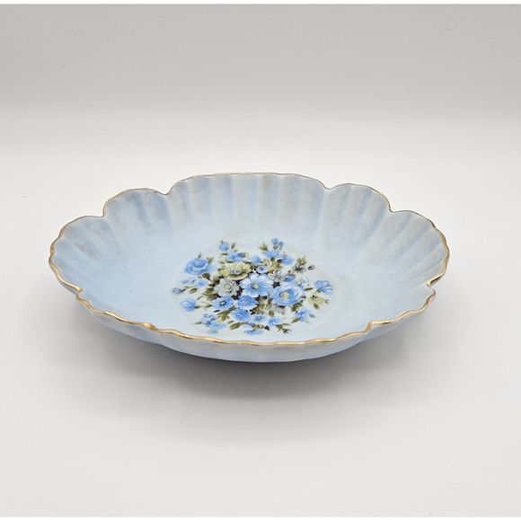 Lefton Soap Dish Hand Painted Porcelain Blue Floral Trinket Tray Plate Vintage - Picture 3 of 11